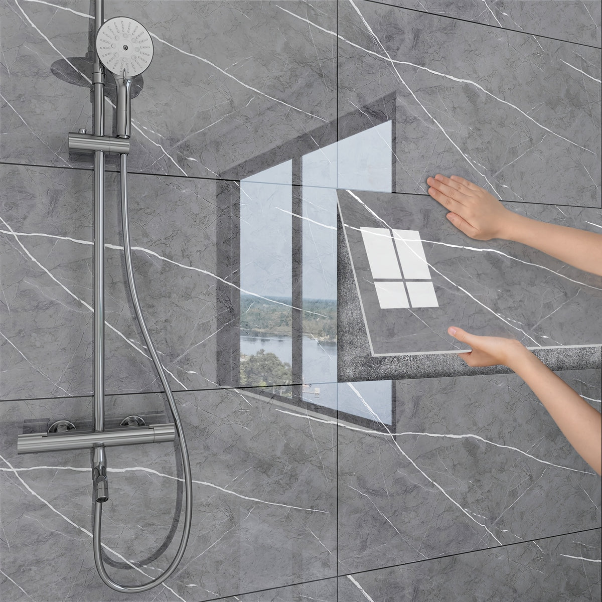 20/40pcs Glossy Marble Pattern Wall Panels Wall Sticker Set, Self-Adhesive Detachable PVC Wall Panels Wall Decals, Waterproof Peel And Stick Backsplash for Kitchen, Bathroom, Living Room, Home, Office, Dorm Decor
