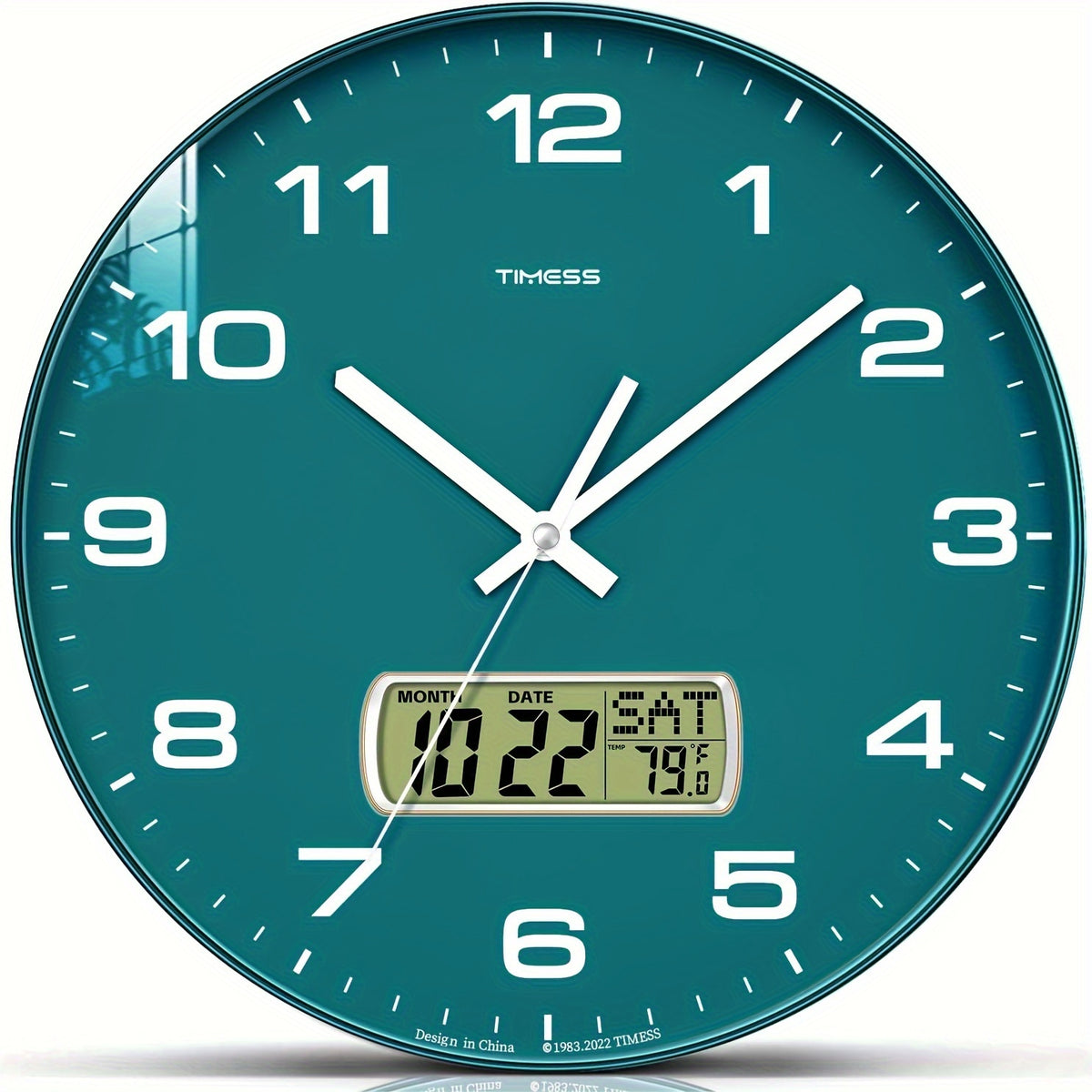 TIMESS calendar display analog wall clock, 10/12/14 inch 4-color large dial silent, can display perpetual calendar and Fahrenheit temperature, bedroom, office, school decoration