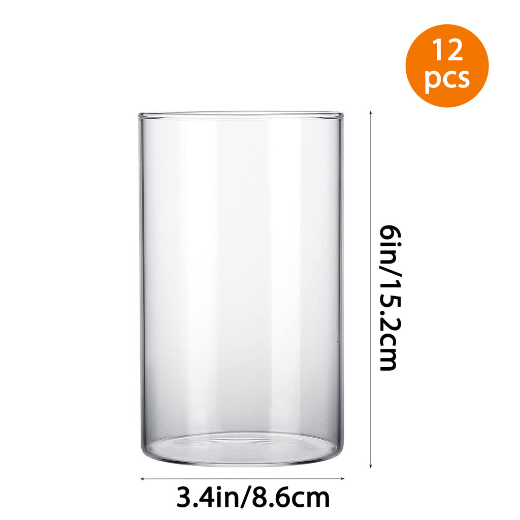 Whonline 12 Pcs Glass Cylinder Vases for Centerpieces, Flower Vases Wedding Decorations, 6 Inch Tall Glass Hurricane Candle Holder for Table Shelf, Floral Vase Bulk for Home Decor