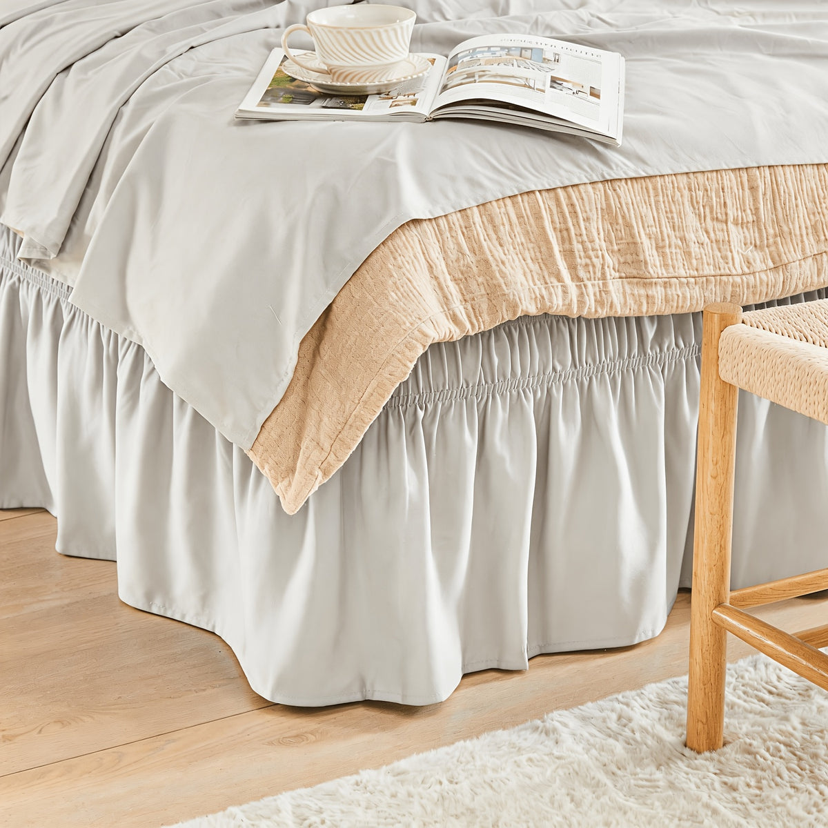 Wrap Around Dust Ruffle Bed Skirt - Fashionable & Long-lasting with Double Elastic Belts - Made for Various Size Beds with 15 Inch Tailored Drop - Easy Fit Adjustable Elastic Strap - Pleated Bedskirt with Brushed Fabric - Wrinkle Free, Machine Wash