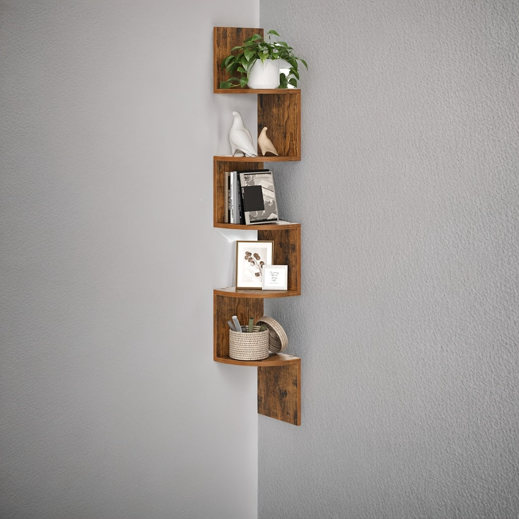 5-Tier Corner Floating Shelf Wall Mount - Space Saving Storage Rack for Bedroom, Living Room, Radial Display Organizer Easy Install (7.48*7.48*49.21inch), Wall Shelves for Display, Shelf for Living Room, Wall Shelves