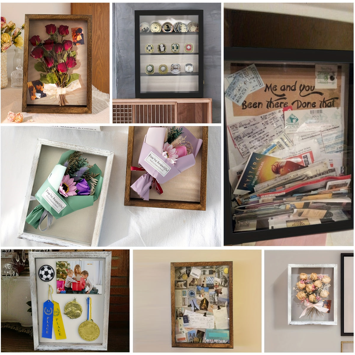11x14 Large Country Memory Display Box Flowers, Pictures, Championship Rings, MEDALS, Coins, Pin Collection And More, Including 4 Removable Shelving Shadow Box Frames