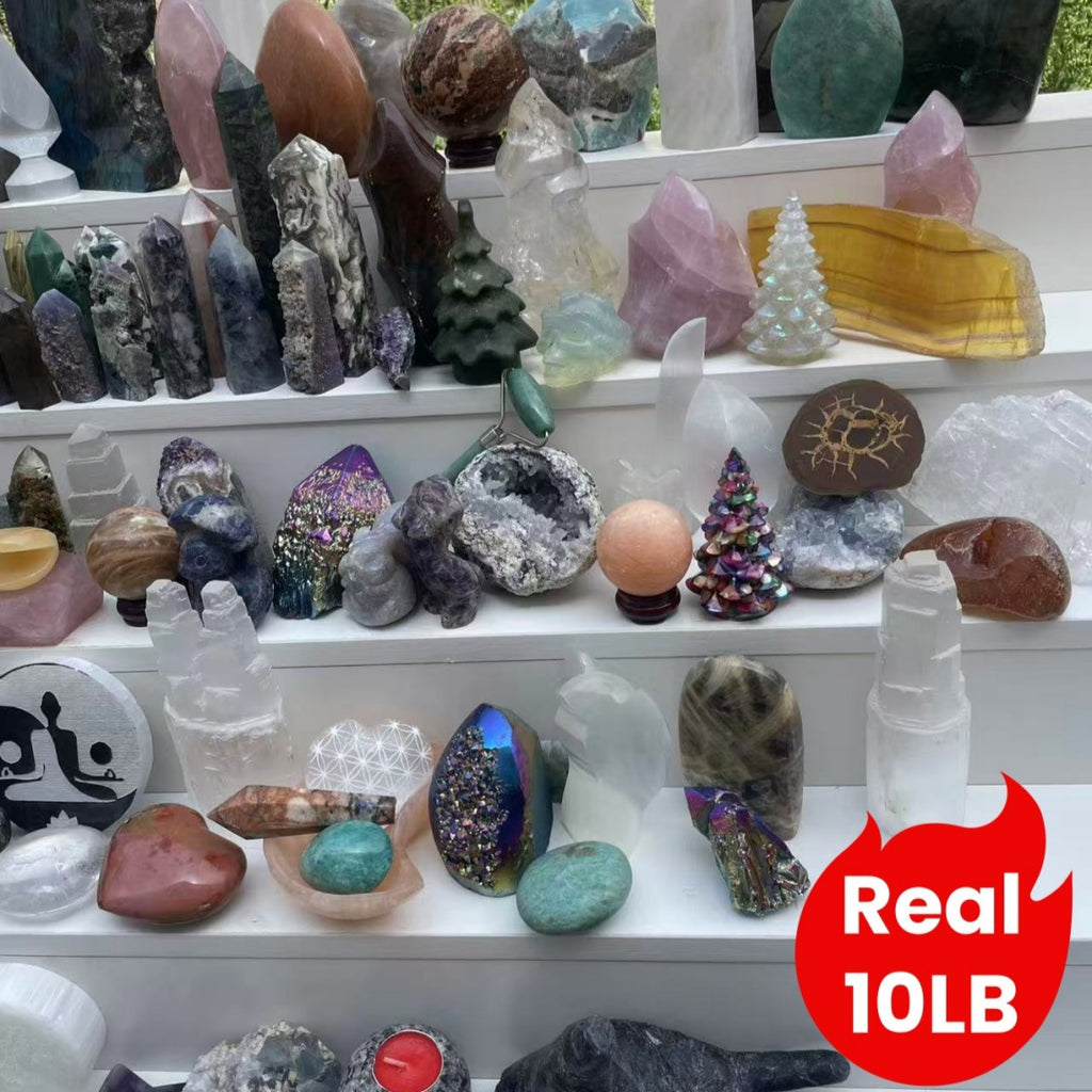 Real 10LB Mixed Crystals, Lot of Different Items!! Premium Natural Materials of Different Shapes: Towers Spheres Clusters & Rough! Valuables Gifts & Decorative Stones