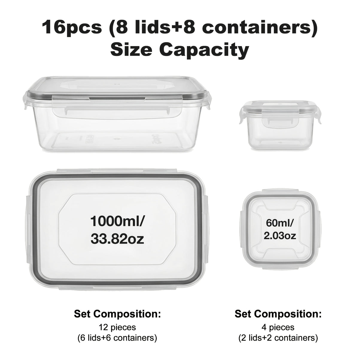 16/28/48pcs Food Storage Container Set, Airtight Containers with Secure Lids (8/14/24 Lids + 8/14/24 Containers) - Sealed Plastic Containers for Pantry, Travel, Outdoor Picnics, Kitchen Organization, Includes Labels And Markers