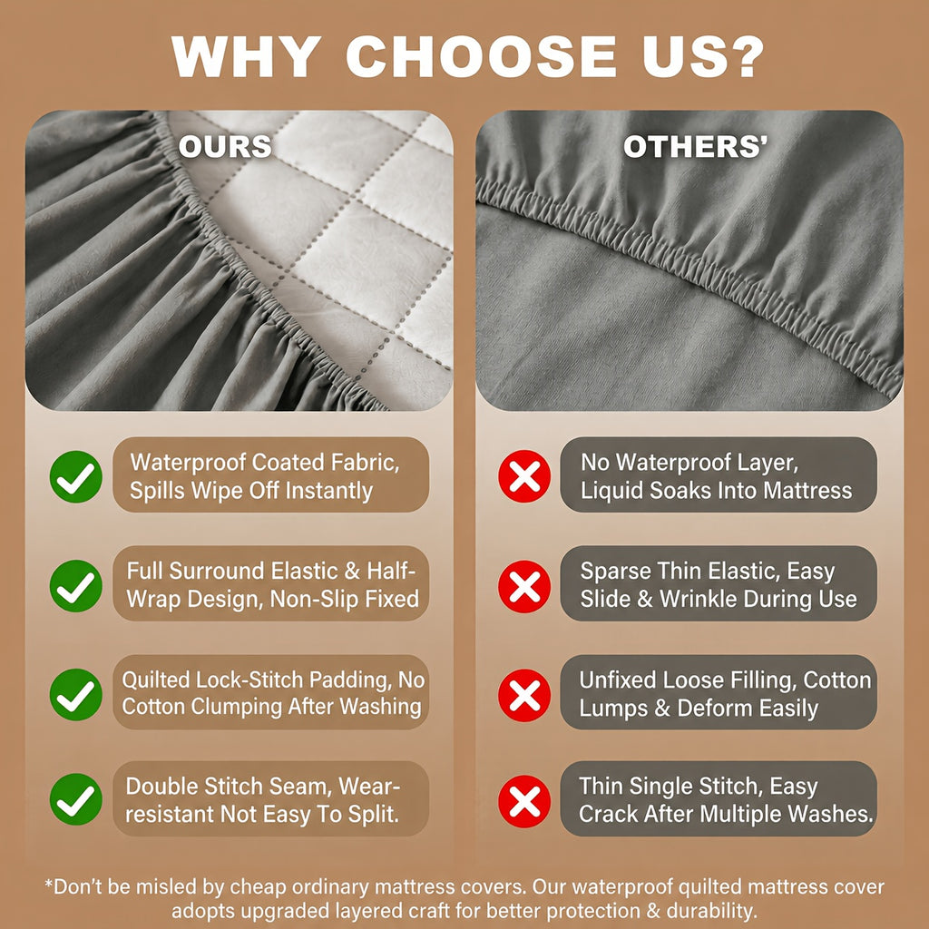 Diamond Quilted Waterproof Mattress Protector, Soft Breathable Deep Pocket Bed Cover in Twin Full Queen King with Optional Side Storage Pocket