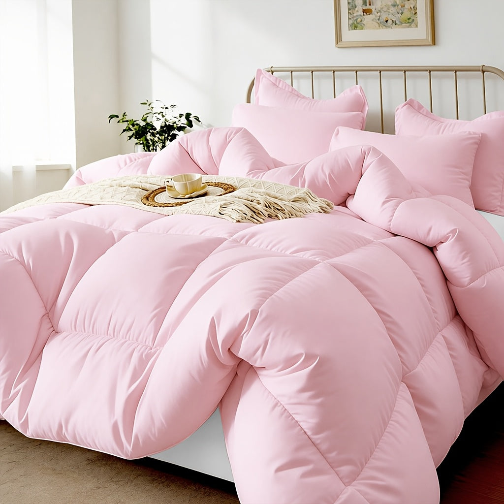 2/3pcs Solid-color Diamond-quilted Comforter Set. Easy Clean, Fabric Soft Breathable. Includes 1 Comforter, 1/2 Pillow Shams. Fits All Bed Sizes Matches Various Bedroom Decor. Suitable for All Seasons Ideal As A Gift, Include Random Color