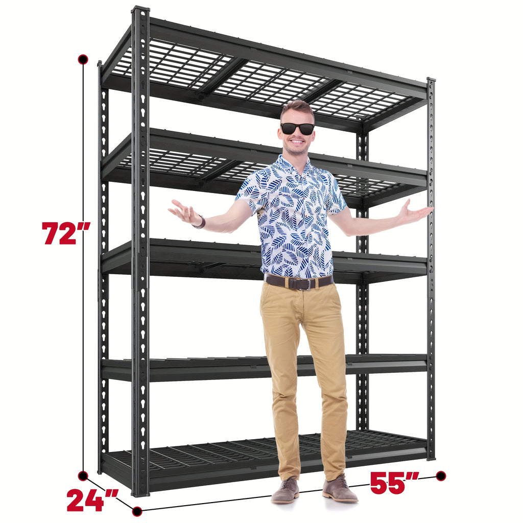 3000LBS Garage Shelving Adjustable 5 Tier Metal Shelving Unit for Storage 60" W Heavy Duty Storage Shelves Rack Garage Storage Shelves Industrial Shelf Utility Rack, Black, 60.1" W X 24.1" D X 72.1, Utility Shelves