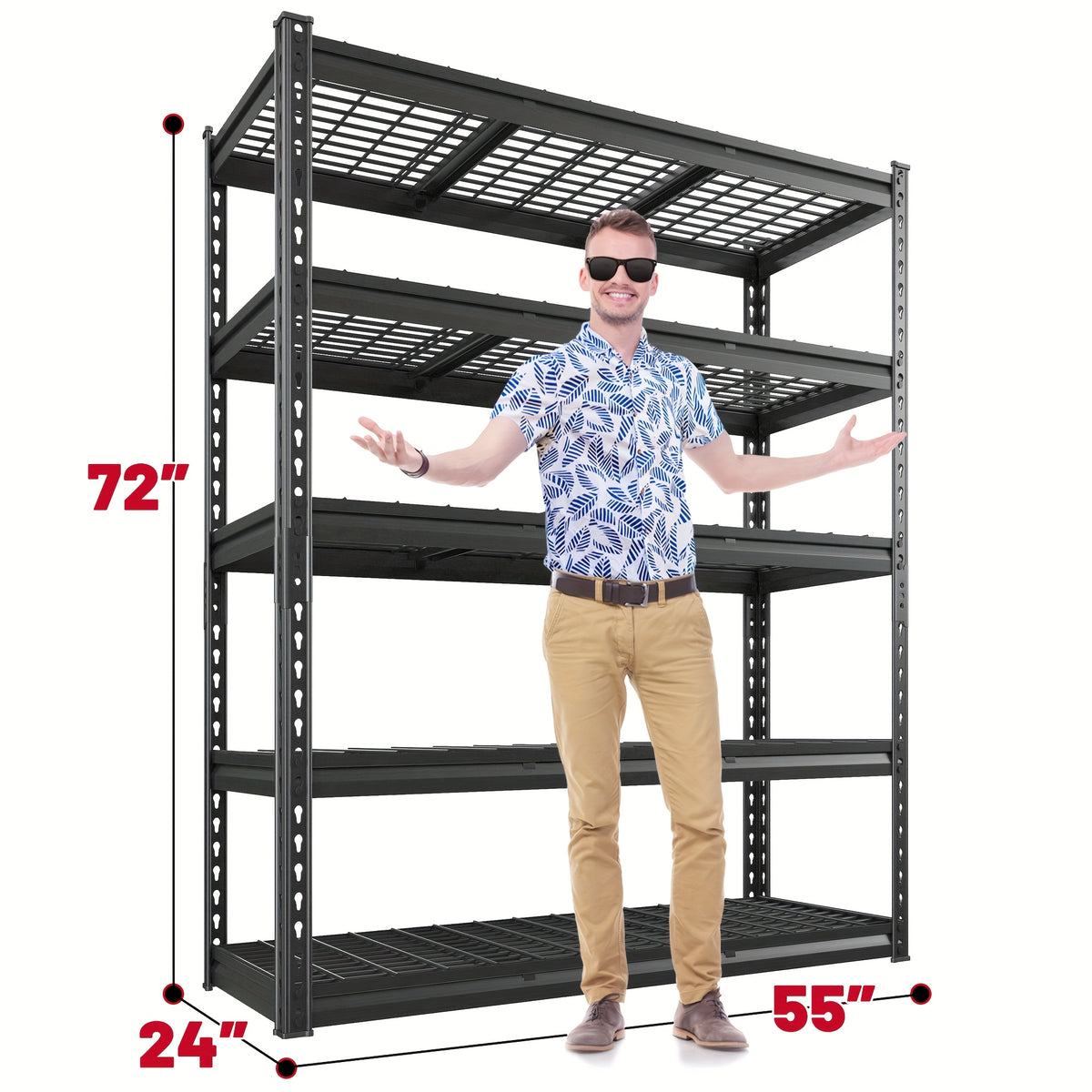 3000LBS Garage Shelving Adjustable 5 Tier Metal Shelving Unit for Storage 60" W Heavy Duty Storage Shelves Rack Garage Storage Shelves Industrial Shelf Utility Rack, Black, 60.1" W X 24.1" D X 72.1, Utility Shelves