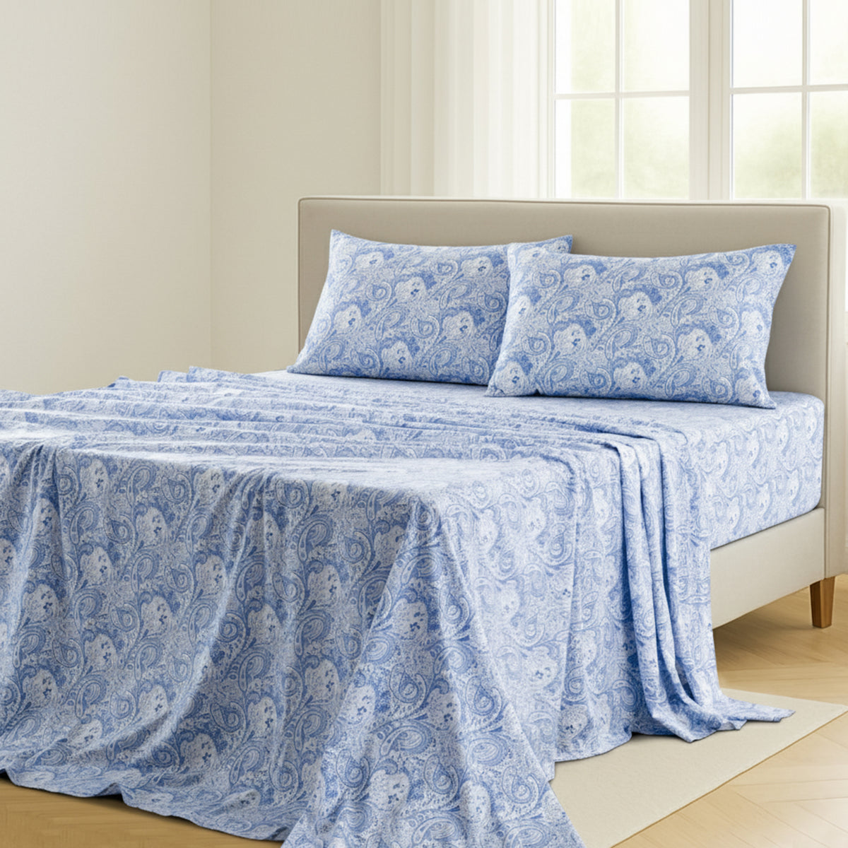 LUX Decor Paisley Bed Sheet Set, 3/4 PCs Soft 100% polyester Wrinkle Free Sheets – Luxurious Printed Bed Sheets with Deep Pocket Fitted Sheet & Pillowcases – Available in 6 Sizes & Multiple Colors