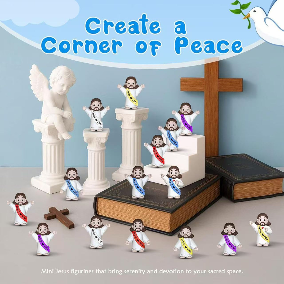 Halloween 100/200 Mini Jesus Figurines | Creative "Jesus Loves You" Party Favors and Table Centerpieces | Suitable for Easter, Christmas, Thanksgiving, New Year, and Church Event Religious Gifts, Random Color
