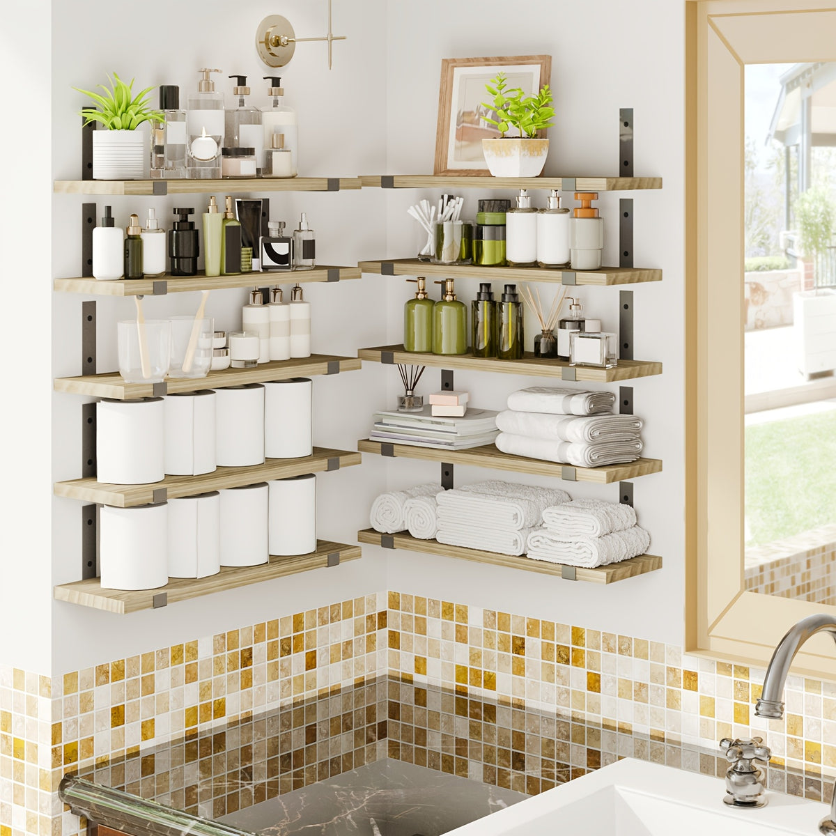 Floating Shelves 10-Piece Set, 15.8 x 5.9 Inch Wall Display Shelves for Books, Small Plants, Photos and Collectibles in Bedroom, Kitchen and Living Room