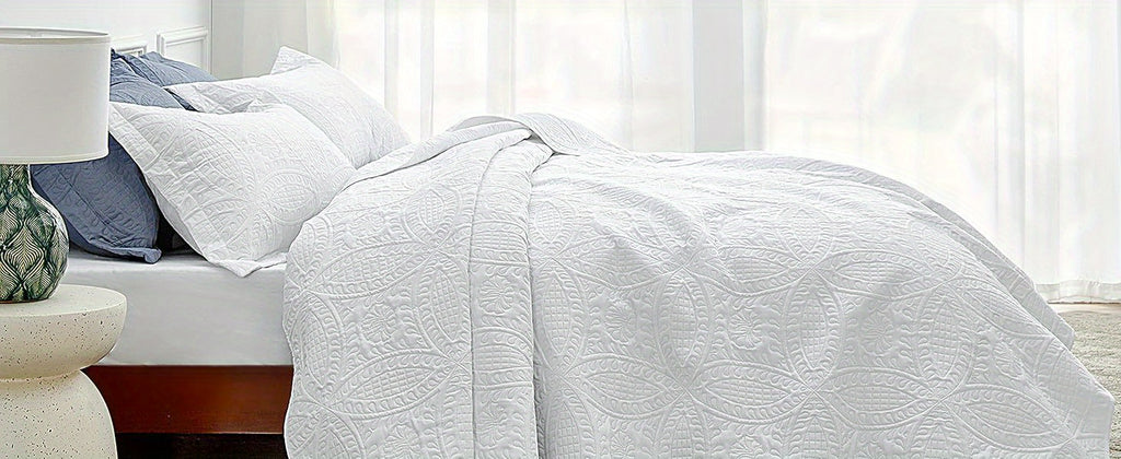 Quilt Set Bedspreads - Soft Bed Winter Quilt Lightweight Microfiber Bedspread- Modern Style Coin Pattern Coverlet for All Season - Keep Warm 3pcs (1 Quilt, 2 Pillow Shams)