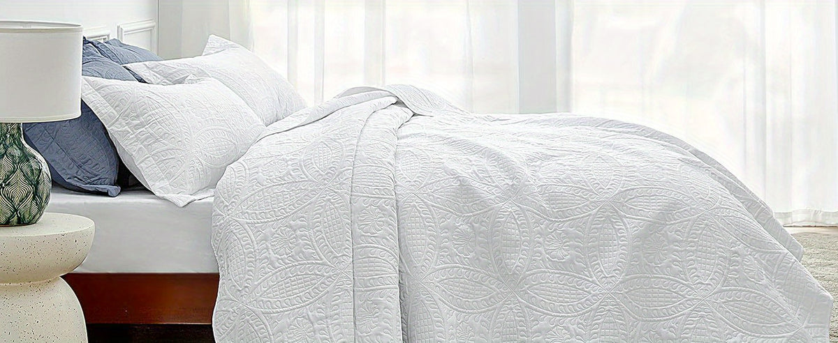 Quilt Set Bedspreads - Soft Bed Winter Quilt Lightweight Microfiber Bedspread- Modern Style Coin Pattern Coverlet for All Season - Keep Warm 3pcs (1 Quilt, 2 Pillow Shams)