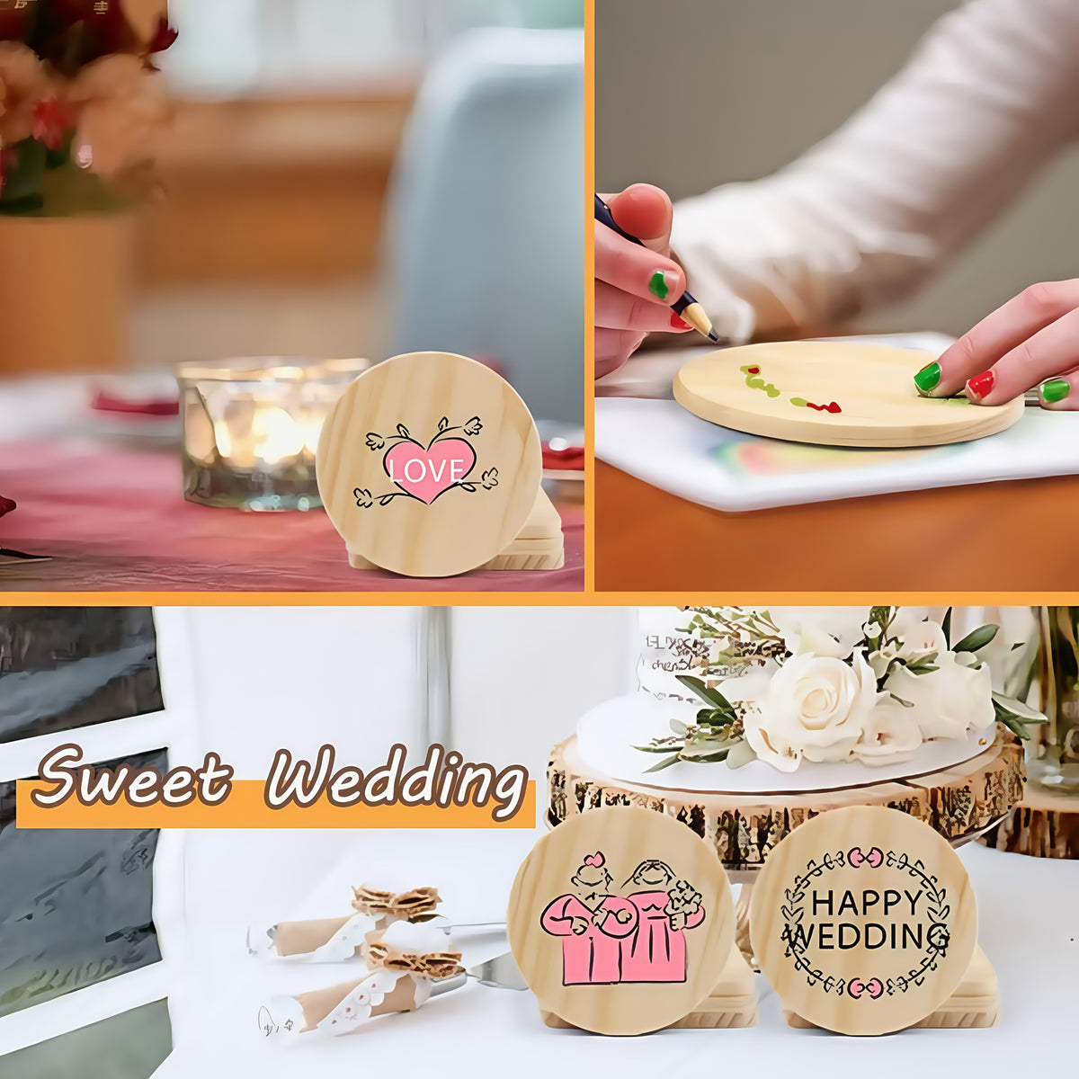 24/48/96pieces Unfinished Wood Coaster Blanks(4 Inch Square & Round) With Non-Slip Foam Stickers - Craft Supplies For Painting, Engraving, Burning & Decor - Ideal Handmade Gifts & Home Decor For Christmas Halloween Easter, Mother'S Day Craft Gift