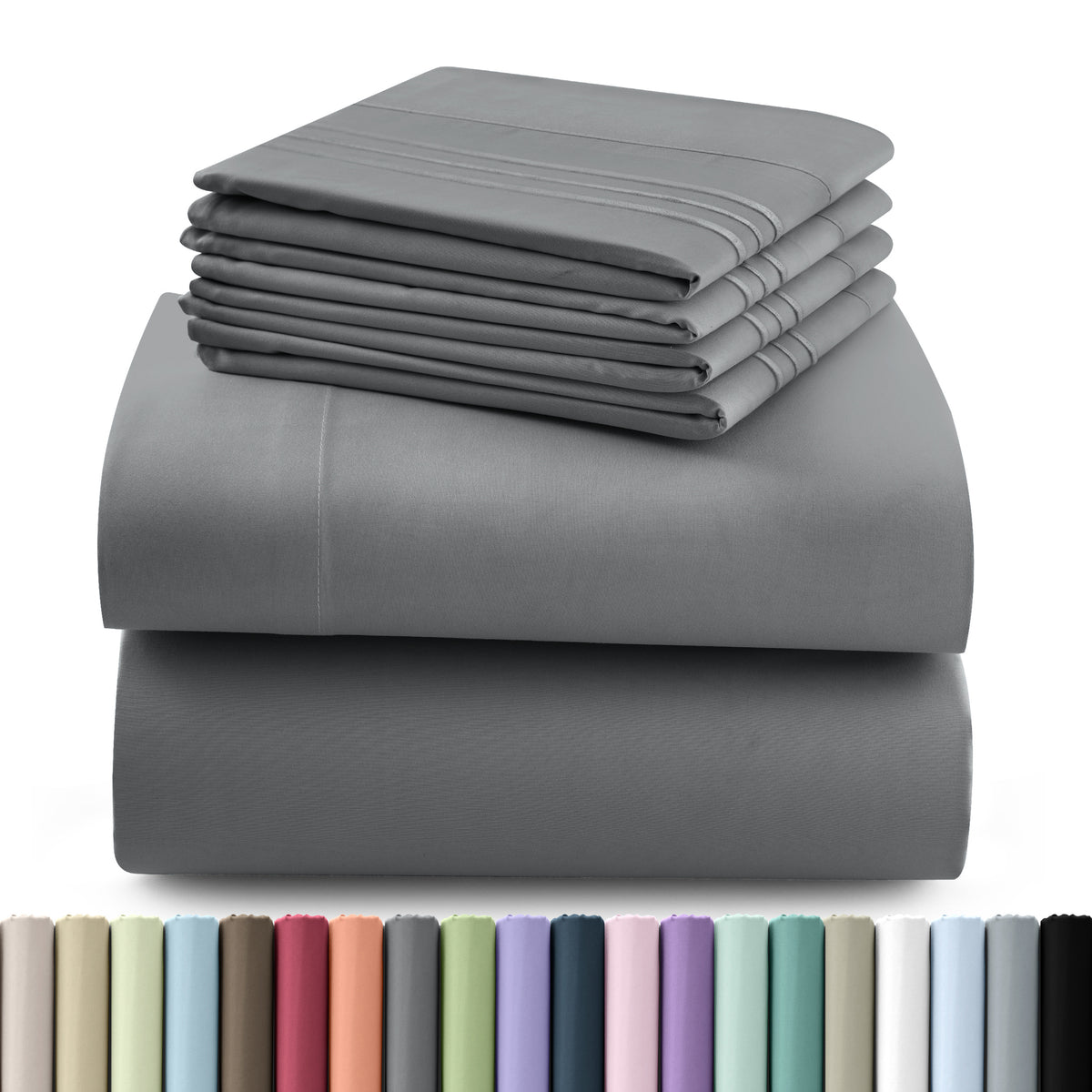 Hannah Bedding Sheet Set - 6 PC Brushed 100% polyester Bed Sheets 16 Inches Deep Pockets - Embroidered & Plain Pillowcases - Hotel Luxury Sheets Bed Set - Soft Bedding Sheets