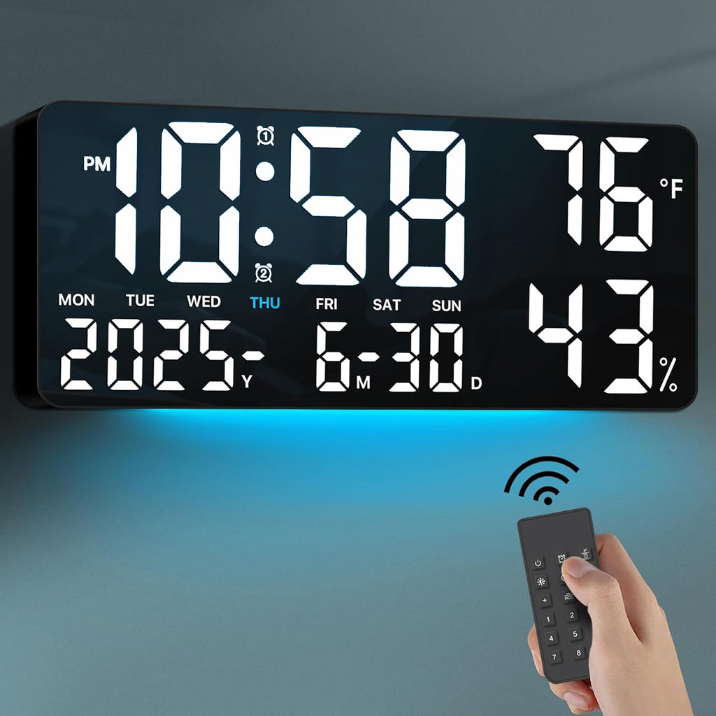 Large Screen LED Alarm Clock - Luminous Display of Week, Temperature, Humidity, and Timer - Ideal for Bedroom, Living Room, and Office with Sleek Modern Design.