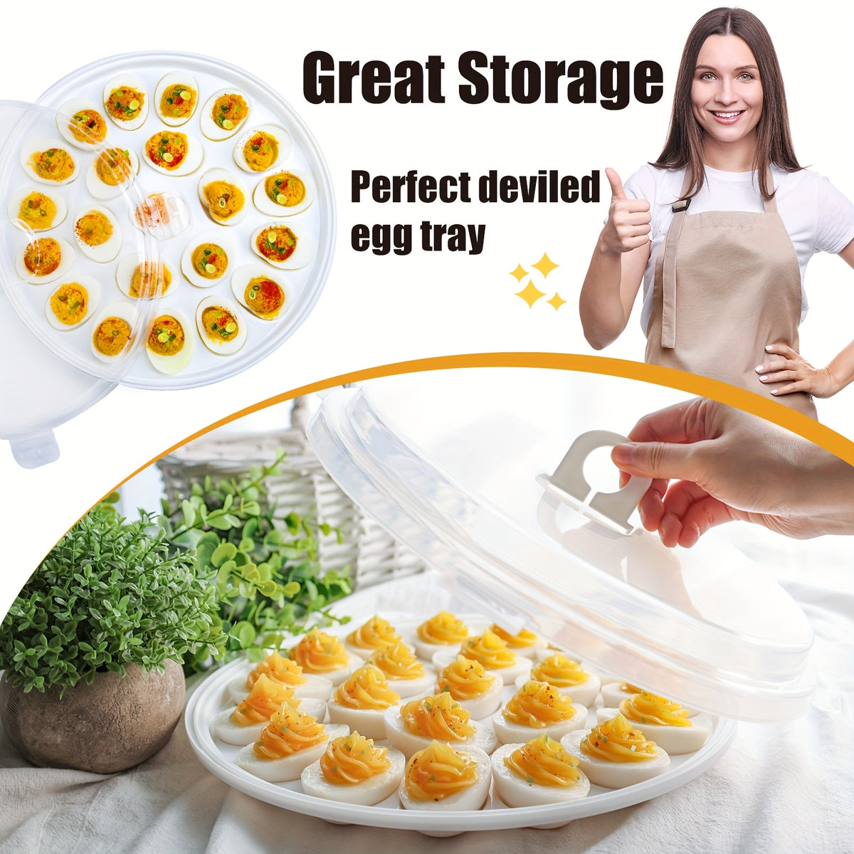 3pcs Deviled Egg Containers with Lid, Deviled Egg Platter with 66 Slots Portable Egg Containers Carrier Holder Trays for Party, Home Kitchen, Outdoor Activities
