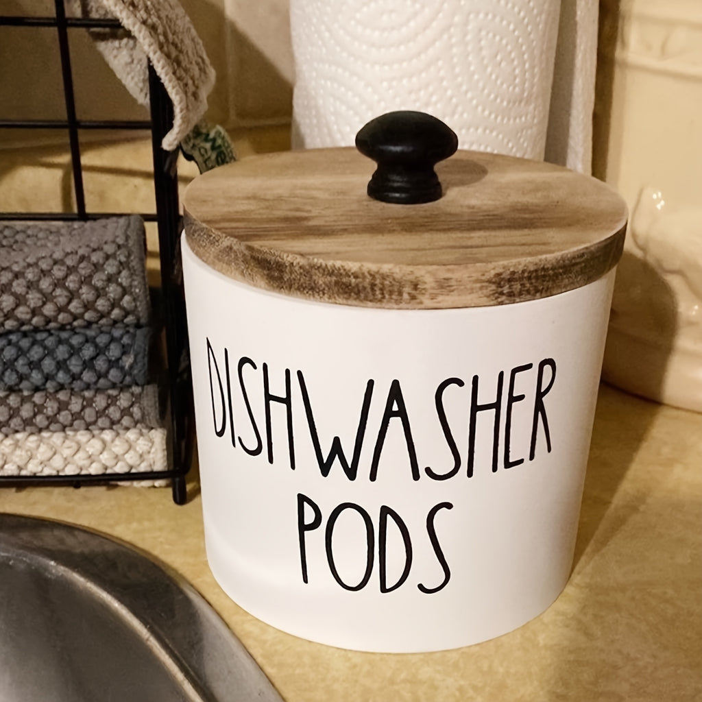 1pc Bohemian Black and White Wooden Dishwasher Laundry Ball Rack - Space Saving Round Storage Container for Kitchen and Bathroom, Multi-Purpose Laundry Ball, Detergent and Laundry Supply Organizer, Ideal Farmhouse Decor Gift, Storage Boxes