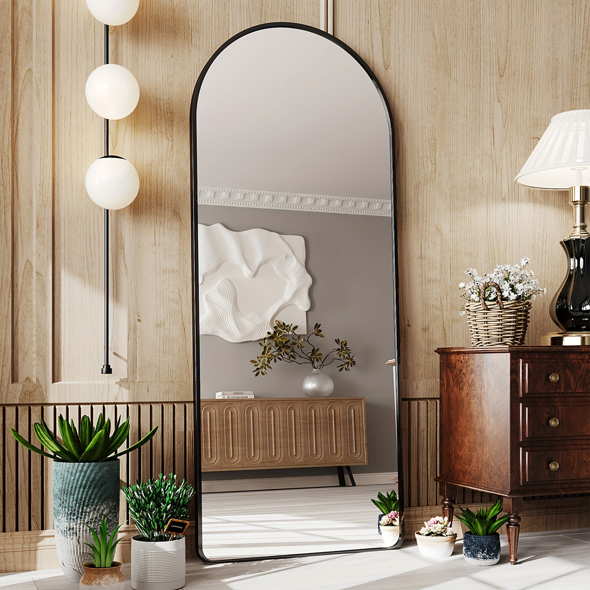 58"x19" Full-Length Mirror Arch Floor Stand - Freestanding, Vertical Orientation, No-Electricity Installation, Ideal for Bedroom, Living Room, Cloakroom - Durable Glass & Metal Frame, Mirror Wall Decor
