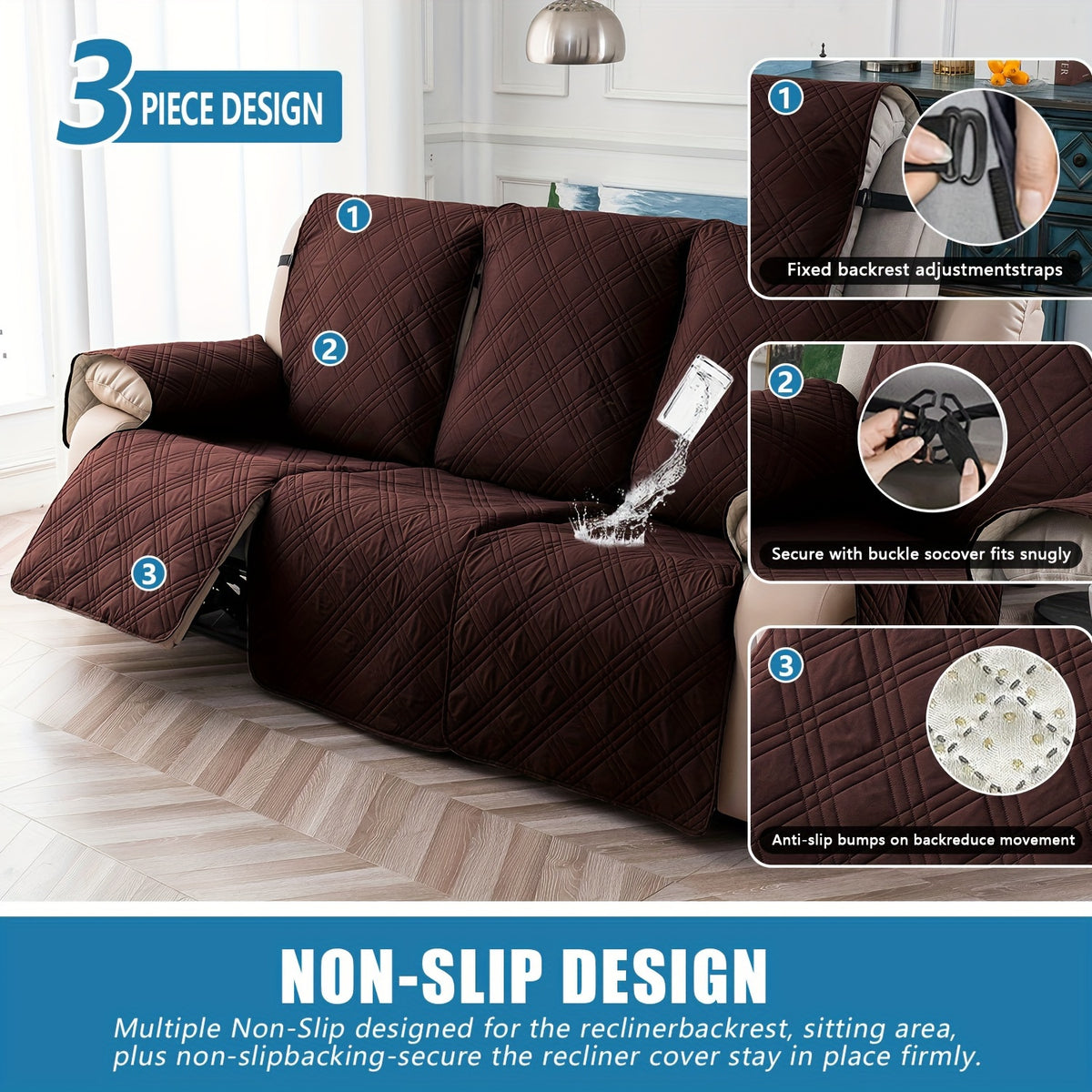 3pcs/set Waterproof Recliner Slipcovers Non-Slip Recliner Sofa Covers Elastic ReclinerChair Cover Furniture Protector for Bedroom Office Living Room, Valentine's Day Gift, Valentine's Day Home Decorations