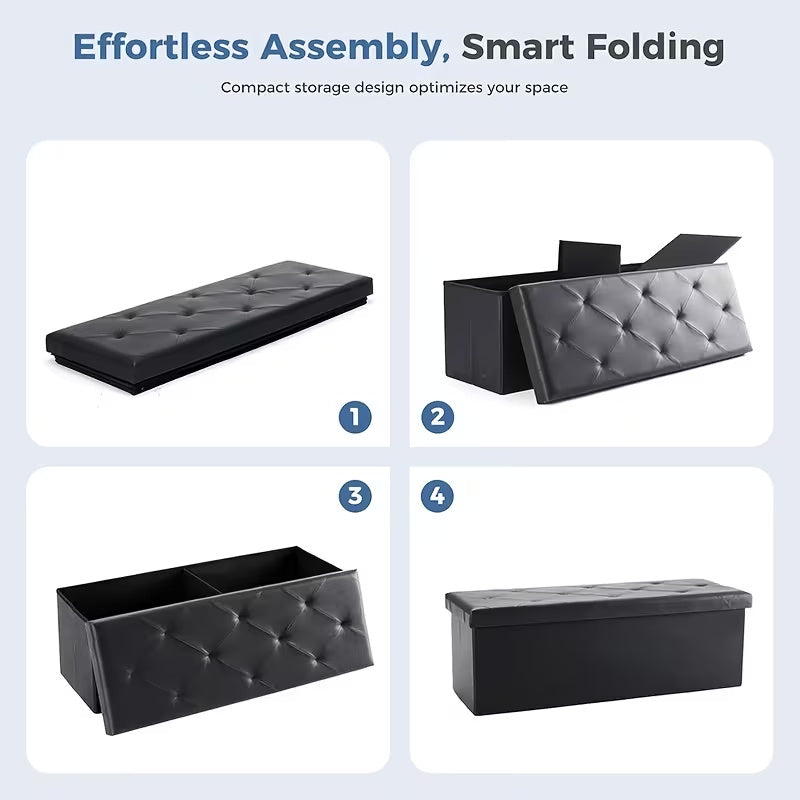 Folding Storage Ottoman Bench, 30 or 43 Inch Padded Seat and Footrest with Faux Leather or Linen Options for Bedroom, Living Room and Entryway