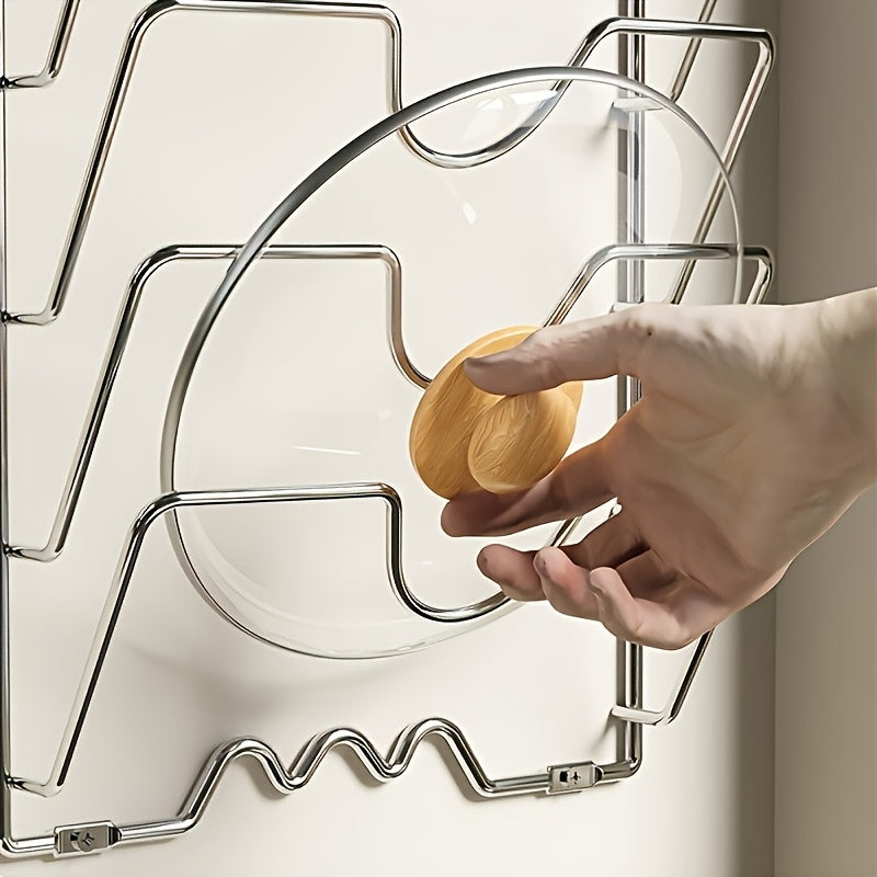 5-Tier Pot Lid Organizer Rack for Cabinet Door, Kitchen Organizers and Storage, No-Drill Lid Holder for Pots & Pans, Kitchen Essentials & Accessories for Home, Apartment, RV & Rental Kitchen