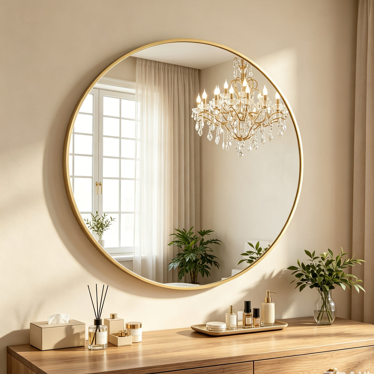 Full Length Floor Mirror, Shatterproof Tempered Glass & Metal Frame, Free Standing or Leaning Dressing Mirror, Circle Vanity Mirrors in Various Sizes Suitable for Home Decor, Bathroom Bedroom Living Room Entryway, Hanging or Leaning