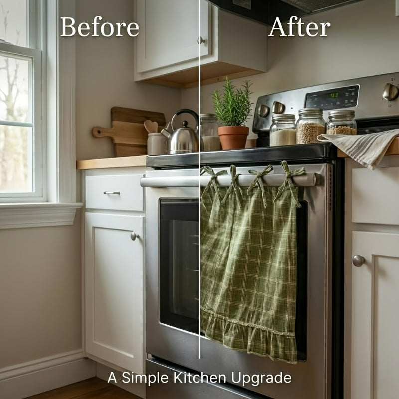 [Farmhouse Oven Skirt] Fall Autumn Farmhouse Oven Skirt Curtain, Handmade With Ruffled Edge & Tie Straps, Vintage Rustic Cottagecore Kitchen Decor, Country Style Appliance Dust Cover, Fits Ovens, Dishwashers & Washing Machines