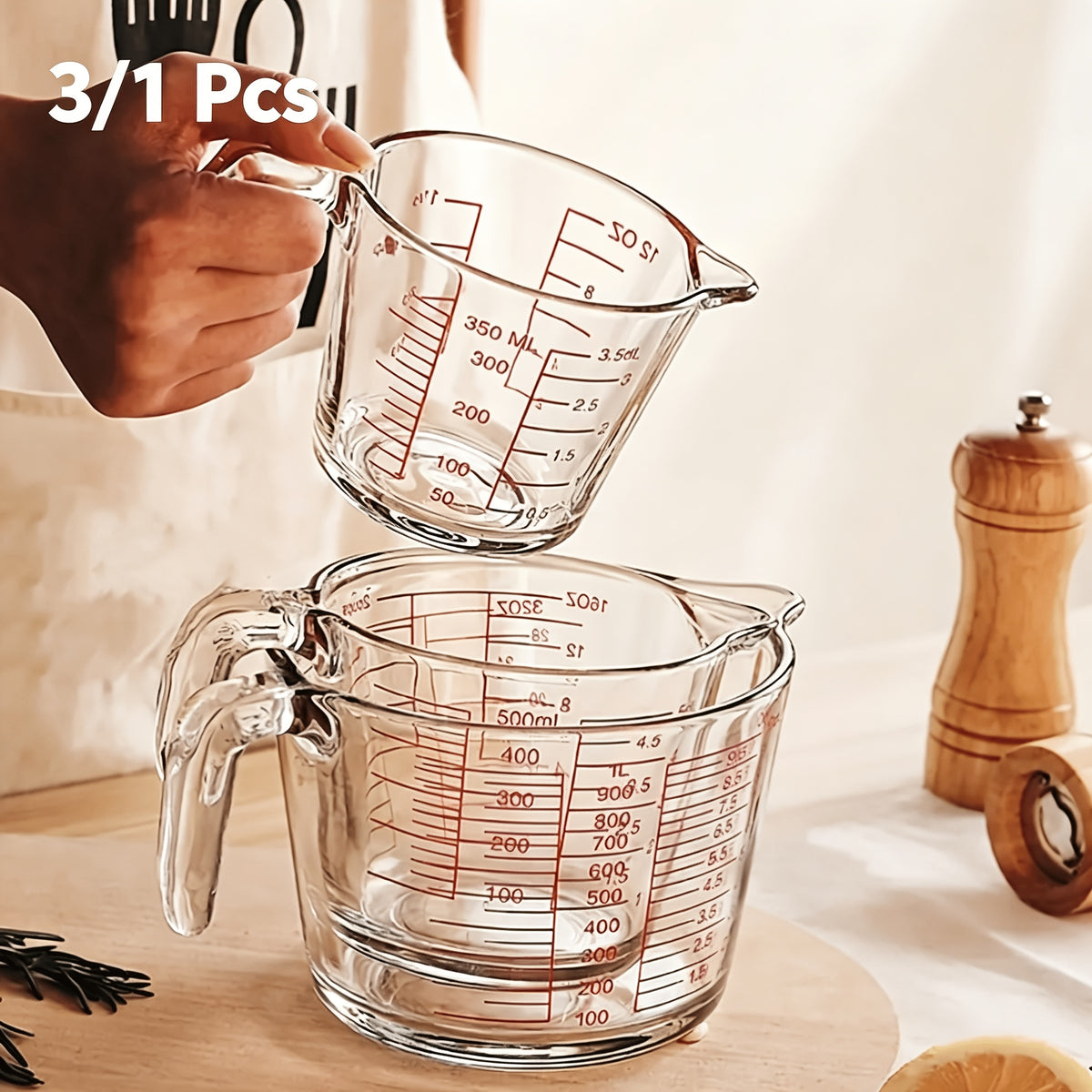 3/1 PCS [Glass Measuring Cup] Microwave Safe, High Temperature Resistant Glass Measuring Cup with Scale And Handle | Suitable for Baking, Cooking, And Kitchen Use | Perfect for Bakery Shops During The Holidays