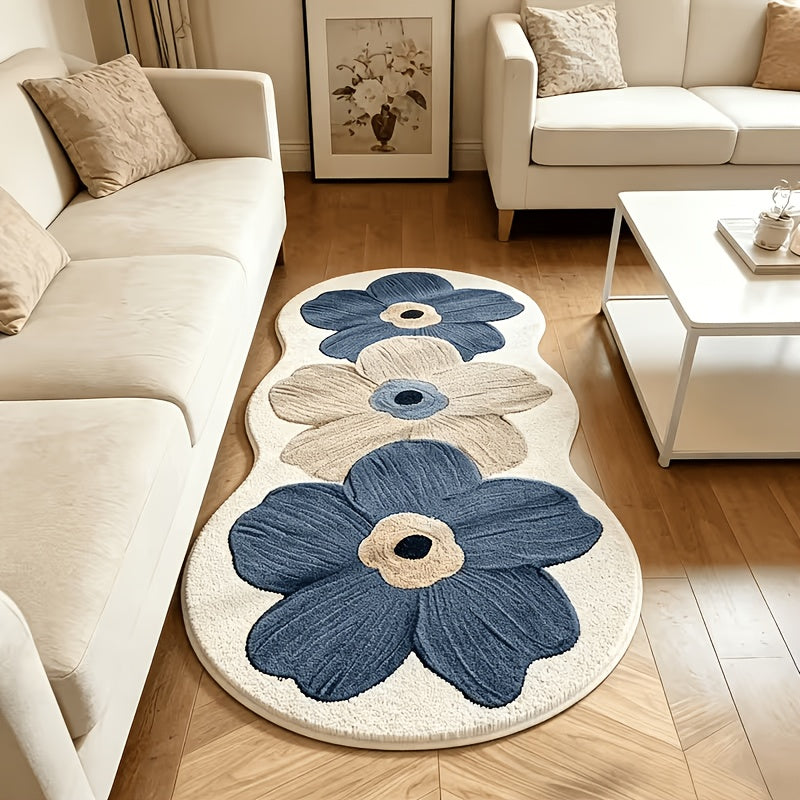1000gsm Heavy-Duty Acrylic Fiber Floor Mat - Non-Slip Backing, Soft Plush Mat with Transparent Floral Pattern in Blue, Beige, Brown, Black, White, Gray, - Machine Washable Indoor/Outdoor Carpet for Living Room, Bedroom, Office - Luxury Home Decor &