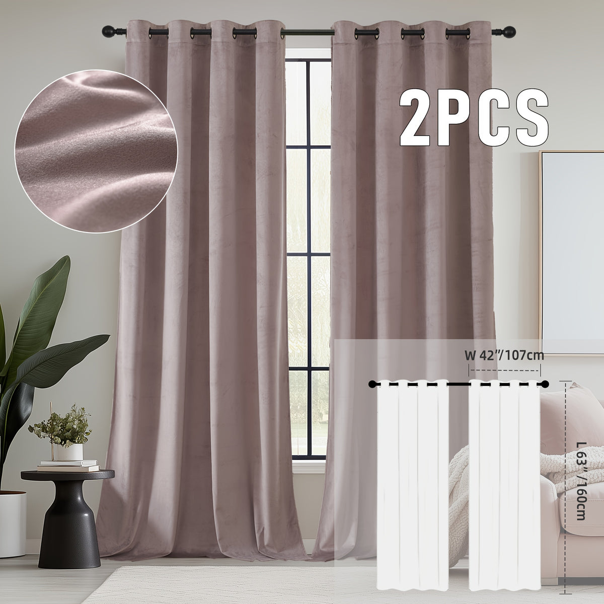 2pcs Velvet Room Darkening Curtains | Vintage Soundproof and Thermal Insulated, Elegant Soft Velvet Grommet Top Curtains for Living Room and Bedroom, Unlined, Solid Color, Fashionable Valentine'S Day Décor