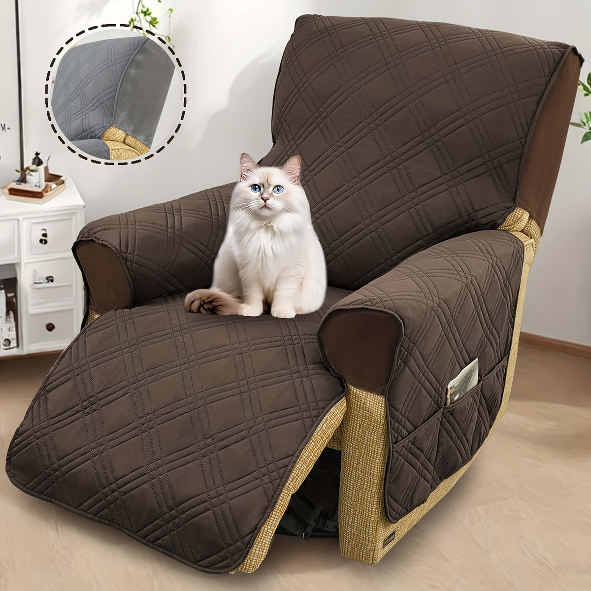 (S/L)1pc All-In-One T-Cushion for Comfort And Style Classic Style Armchair Cover, Double-Sided Anti-Slip Armchair Cover, Elastic Band Closure, Machine Washable, for Comfort And Style, Pet-Friendly, All-Season Use, Halloween, Christmas