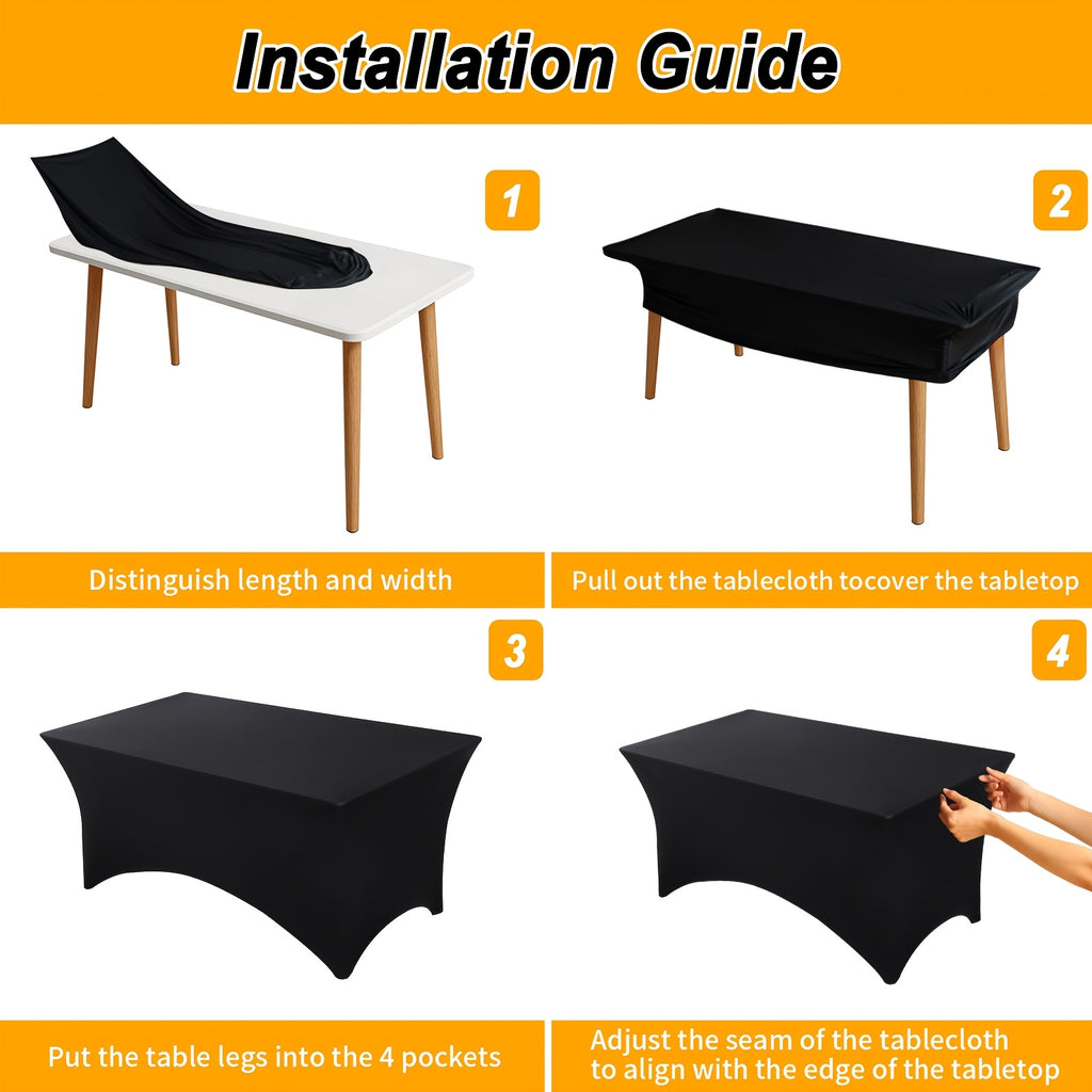 6 Pack 6ft Spandex Table Covers, Fitted Stretch Tablecloths for 6 Foot Rectangular Tables, Wrinkle Resistant Washable Outdoor Table Cloth for Wedding, Party, Banquet, Graduation, Event (Black/White)