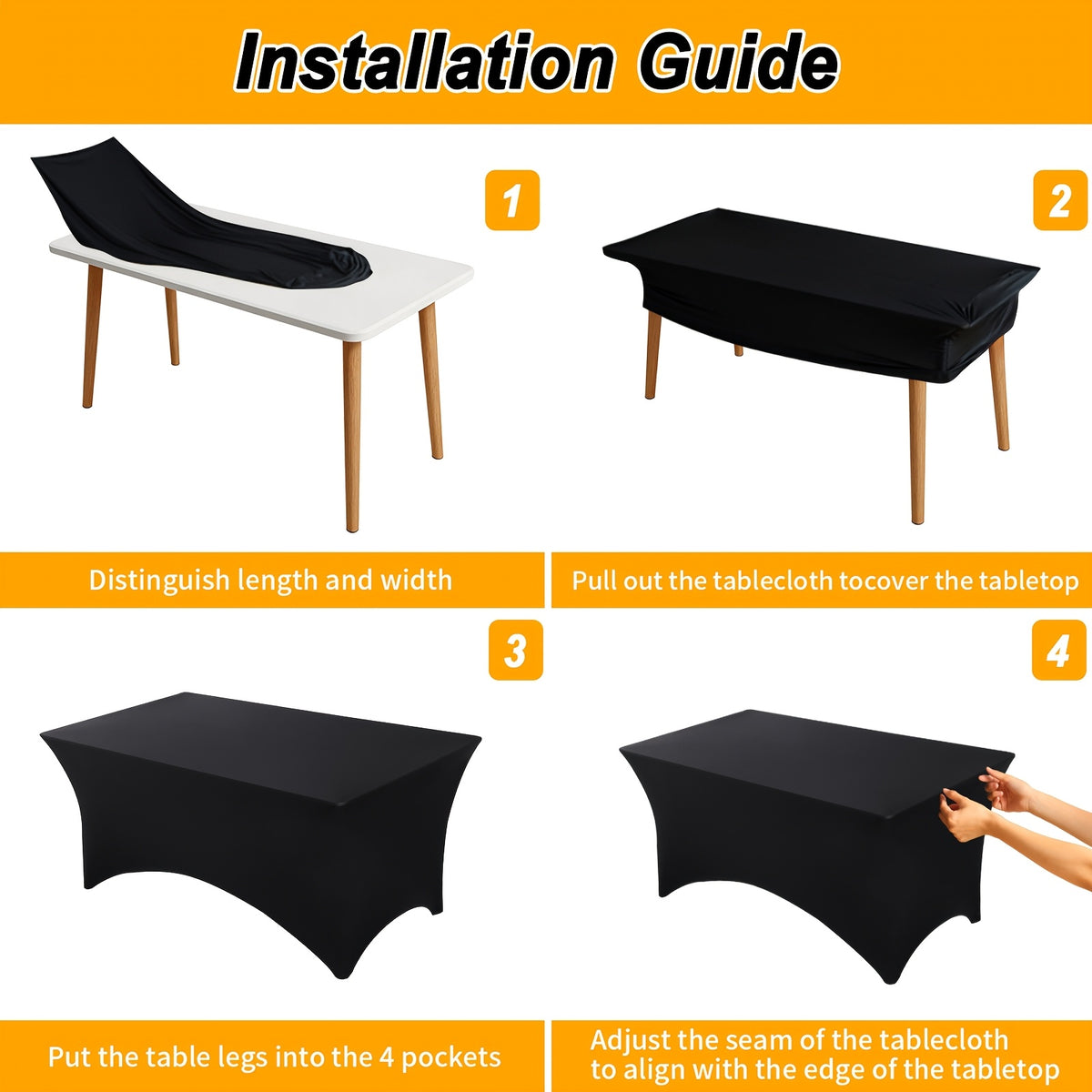 6 Pack 6ft Spandex Table Covers, Fitted Stretch Tablecloths for 6 Foot Rectangular Tables, Wrinkle Resistant Washable Outdoor Table Cloth for Wedding, Party, Banquet, Graduation, Event (Black/White)