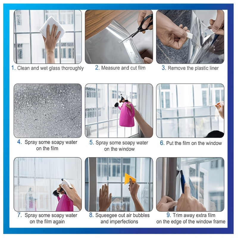 Large One-Way Privacy Window Film for Home And Office Windows. Features Electrostatic Adhesion - No Glue Required - And Provides Protection, Sunshade, And Heat Insulation. Holiday Decorations. Bonus Gifts: Spray Bottle, Measuring Tape, And Squeegee