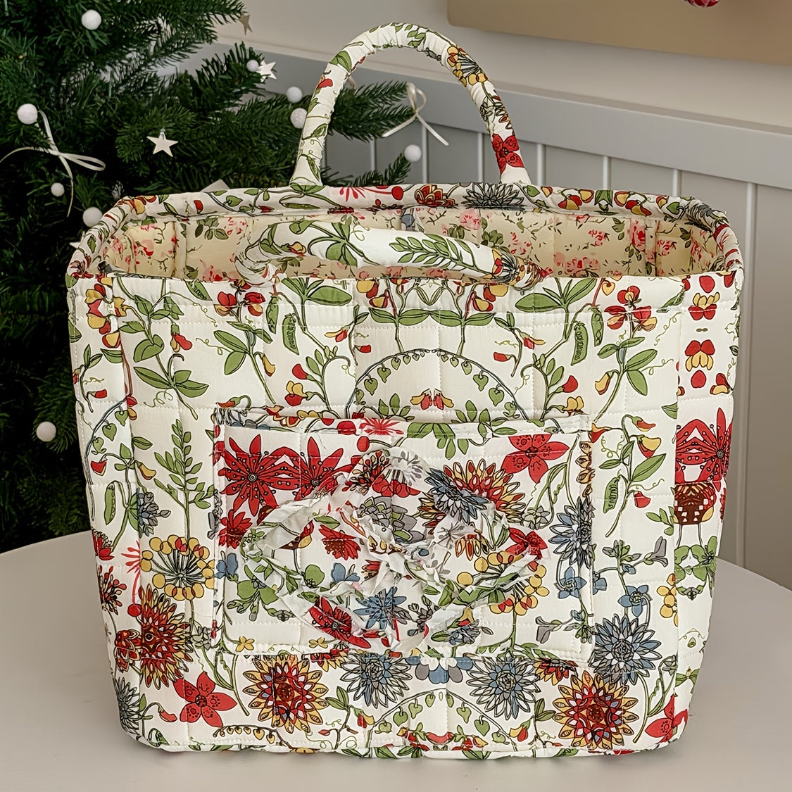 Large Floral Series [Storage Basket] Vintage Quilted Floral Portable Large-Capacity Home Storage Basket Suitable for Various Scenarios, Shelf Baskets