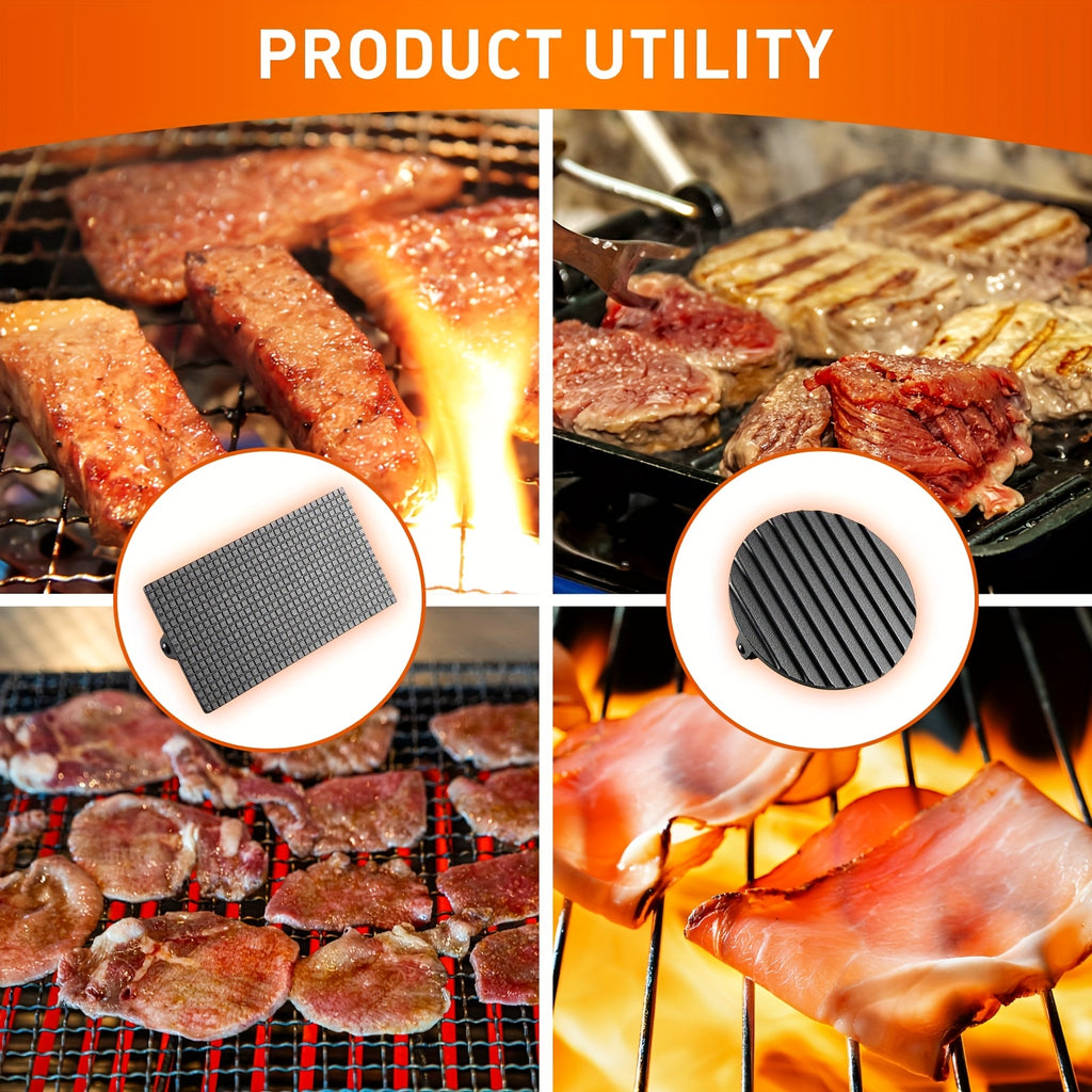 2pcs Cast Iron Burger Press Kit Pressure Plate - Round And Rectangular Heavy Meat Minced Meat with Wooden Handle for Baking Trays, Sandwiches, Suitable for Family Gatherings, Picnics, Camping