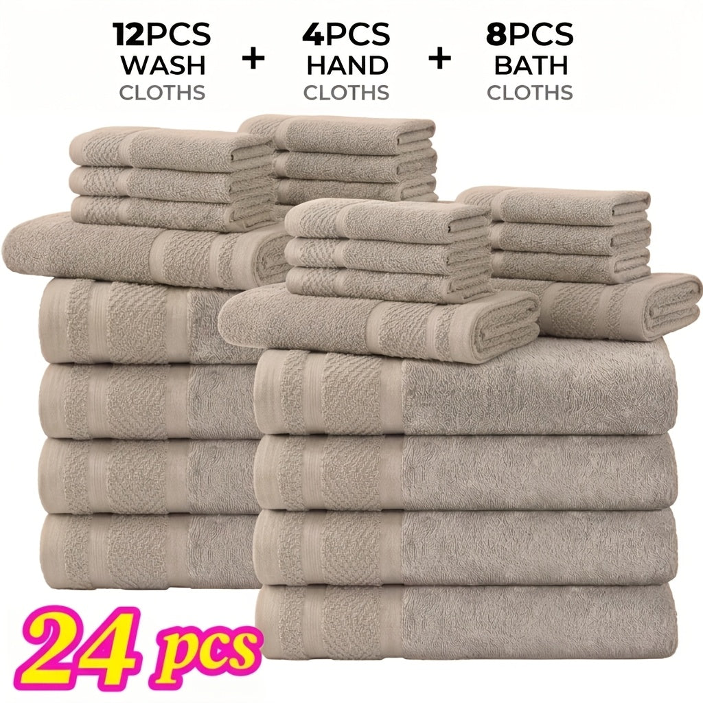 12/24pcs Bath Cloths Set, Hotel Quality Thick Bath Cloths | Highly Absorbent & Quick-Dry | 4 Bath Cloths & 6 Hand & 2 Washcloths, Cotton For Hotel Spa Gym & Home Bathroom Essentials, Wash Cloths
