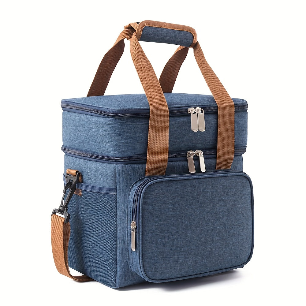 Expandable Lunch Cooler Bag, 14L Double Layer Insulated Food Tote with Adjustable Shoulder Strap and Carry Handles for Work, Office, Picnics and Beach
