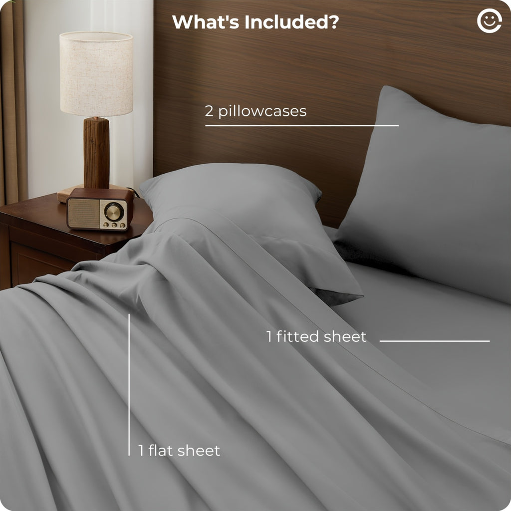 Machine Washable Cooling Sheet Set, 4-Piece Breathable Bedding with Extra Deep Pocket Fitted Sheet and Pillowcases in Twin Full Queen King California King