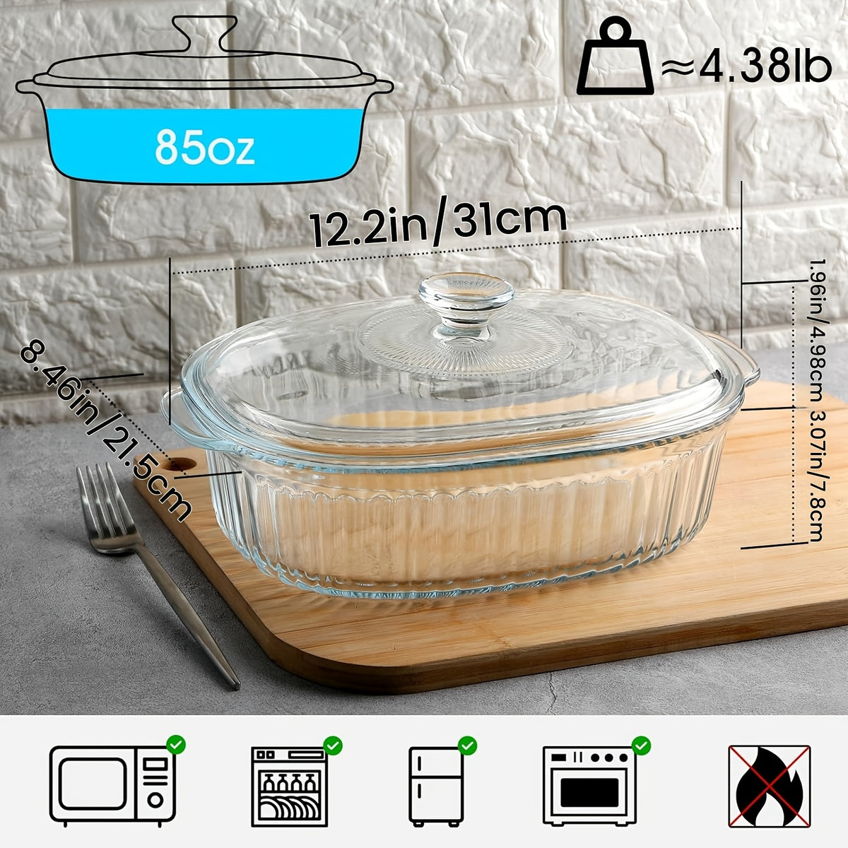 Elegant Glass Casserole with Lid Set | Oval Roaster, Transparent Covered Cookware, 50oz & 85oz | Oven & Microwave Safe, for Baking, Cooking, Desserts, Chicken, Pasta
