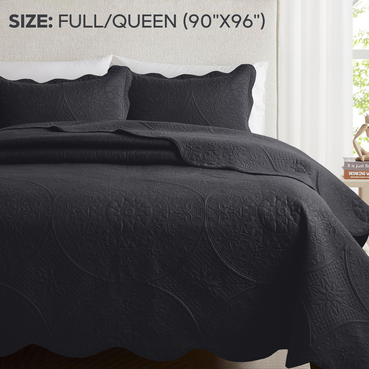 3pcs Luxury Quilted Bedspread Set – Oversize Quilt Coverlet Soft & Cozy Floral Bedspread with Pillow Shams, Breathable Lightweight for Bedroom & Guest Room Decor