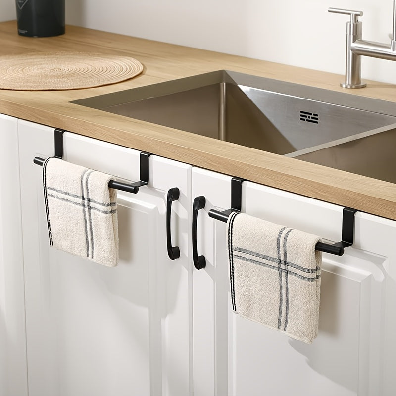 2pcs Cabinet Door Towel Bar, Dishwashing Towel Rack, Stainless Steel Towel Holder, Over The Door Hand Towel Hanger for Kitchen Bathroom Cupboard