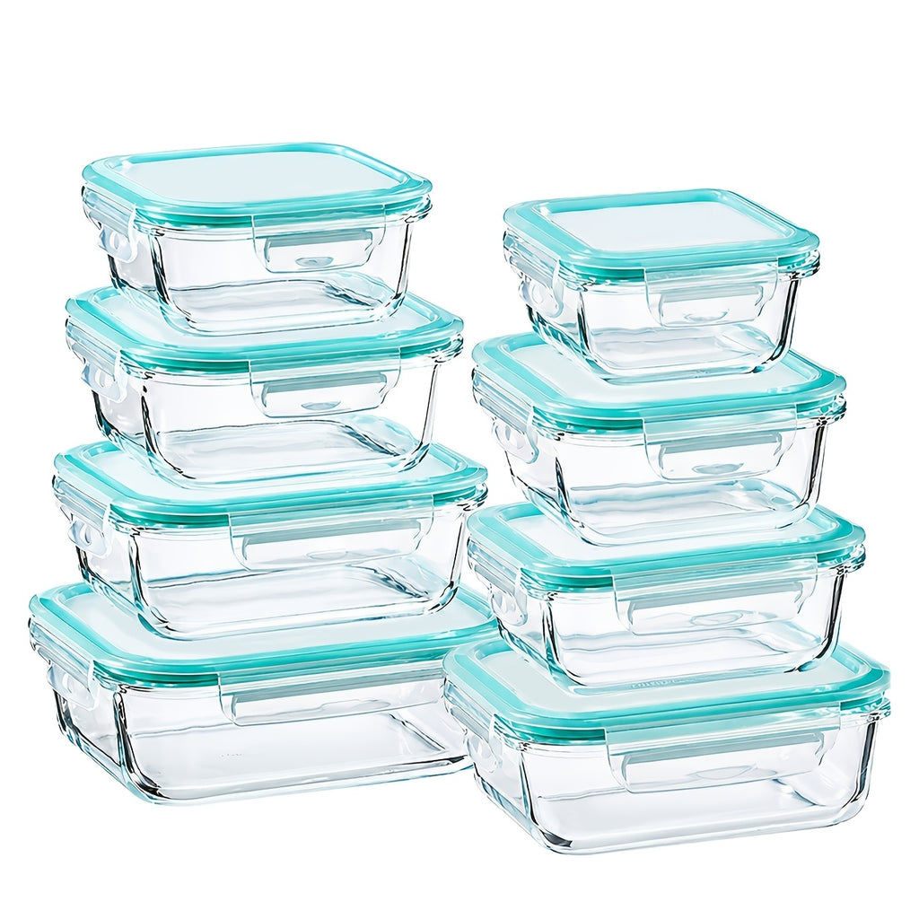 16pcs Glass Container Seal Food Storage Box, Refrigerator Receive A Case, Seal Leak Proof, Easy To Clean Design, Microwave/freezer, Lunch Boxes | Sealed Storage | Durable Glass Box Lid Food Storage Containers (8 Lids + 8 Containers) Lunch Box