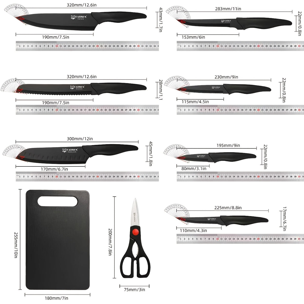 15pcs Professional Black-Coded Kitchen Knife Set With Black Wooden Block, Non-Slip ABS Handle Chef'S Knife, Plastic Cutting Board, And Kitchen Shears. Ideal For Home And Restaurant Use. The Perfect Gift For Thanksgiving, Christmas, And New Year.