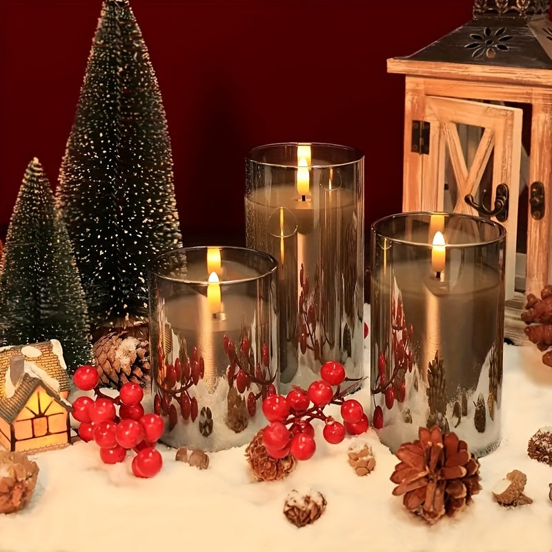 3pcs Flameless LED Candles Battery-Powered with Remote, Realistic Flickering Flame ABS Suitable for Home, Wedding, Christmas, Halloween Decorations - Flameless Cylindrical Candles for Use, Remote Operation, No Smoke