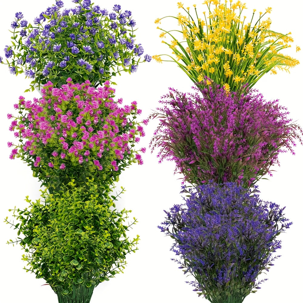 6 Bundles Artificial Camellia Flowers with Boxwood Shrubs - Faux Greenery for Outdoor, Garden, Patio, Porch, Window Box, Home, Wedding, Farmhouse, Hanging Decor - Ideal Housewarming & Garden Lovers Gift, Plastic, No Electricity Needed