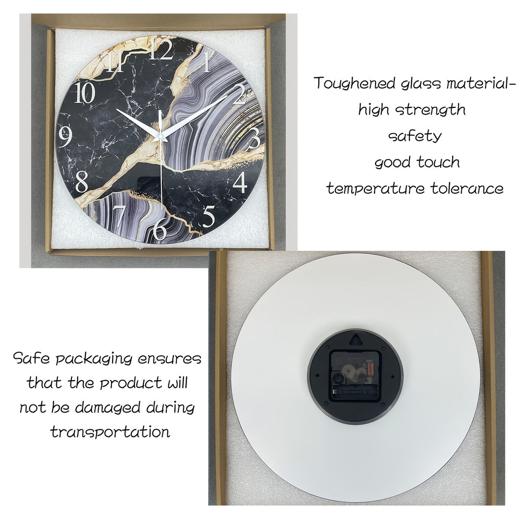 Modern Large Glass Wall Clock - Marble Texture, Silent Non-Ticking, AA Battery Powered (Batteries Not Included), for Modern Living Room, Bedroom, Kitchen, Office Wall Decor, Christmas And Housewarming Gift, Modern Living Room Decor, 12-24 Inch
