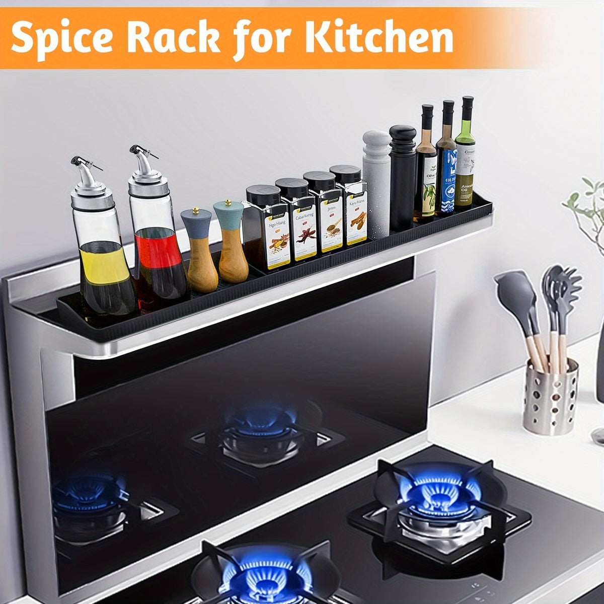 30-Inch Silicone Stove Organizer Rack with Heavy-Duty Suction Cups, Heat-Resistant, Dishwasher-Safe for Restaurants, Homes, And Commercial Kitchens