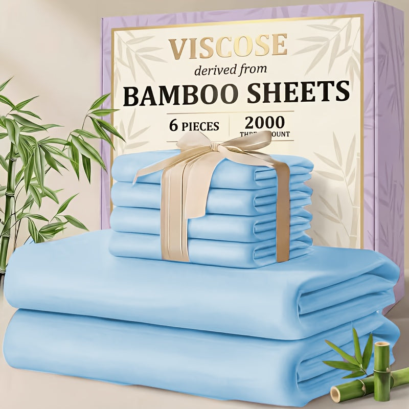 4/6pcs Cooling Bamboo Sheet Sets - Queen Size Soft 2000TC Luxurious Hotel Sheets, Luxury Kids Fitted Sheet, with 16-Inch Deep Pocket, Kids Sheet & Pillowcases And Breathable Night Sweats, Suitable for All Seasons, Twin/Full/Queen/King